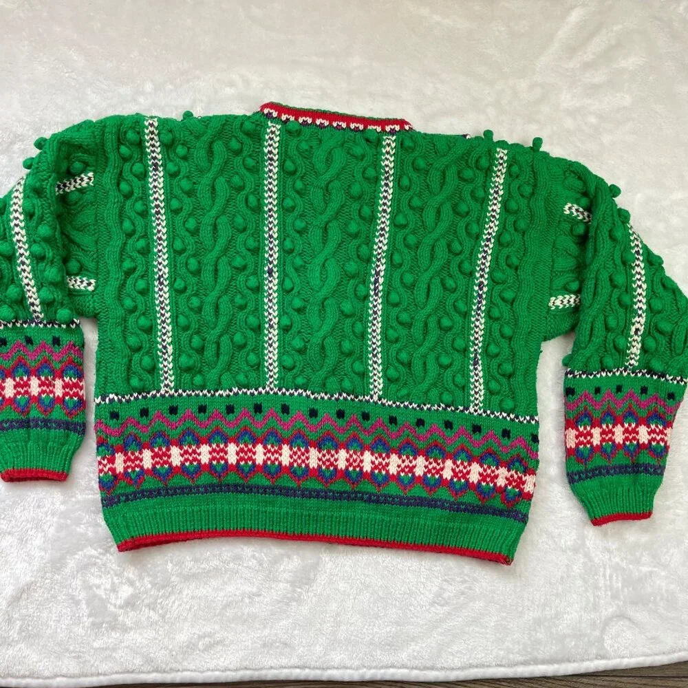 Vintage Gap Handknit Holiday Cardigan Sweater Girls XL 100% Cotton‎ Christmas